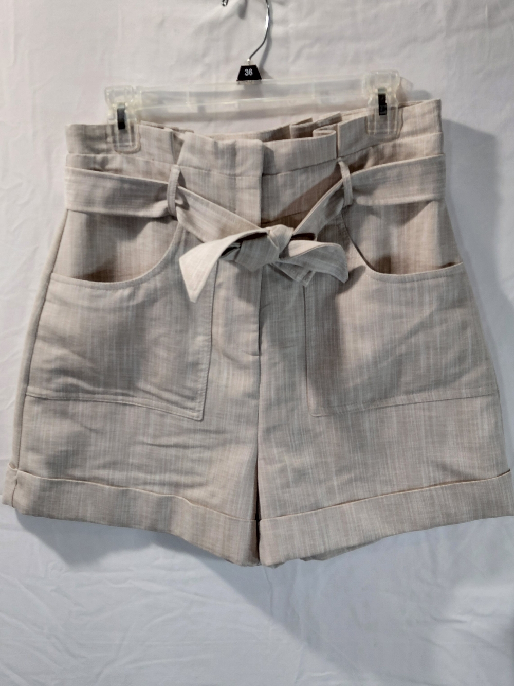 River Island High-Waist Tie-Belt Shorts in Light Beige